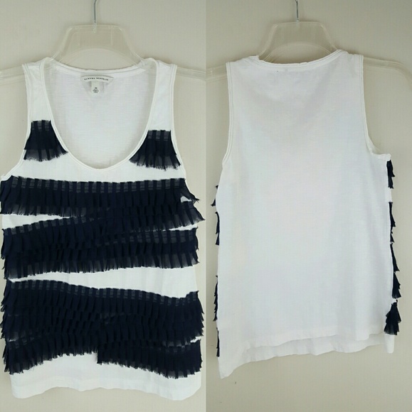 Banana Republic Tops - BANANA REPUBLIC WHITE AND BLUE RUFFLED TANK TOP